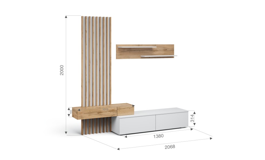 Стенка "Риана" 2,07 м Белый / Дуб вотан