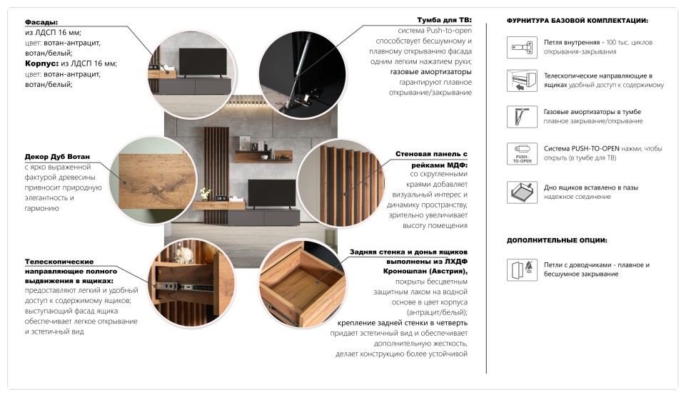 Стенка "Риана" 2,07 м Белый / Дуб вотан