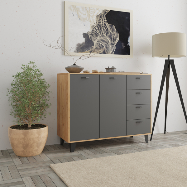 Комод Катрин - 13 Графит серый/Дуб крафт золотой Комод Катрин - 13 Графит серый/Дуб крафт золотой