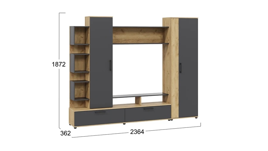 Стенка «Дакота» Дуб Крафт золотой, Антрацит