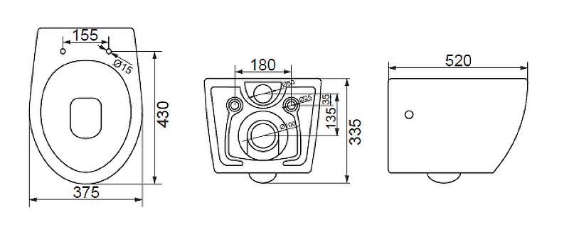 Унитаз подвесной BelBagno "Prospero" без сиденья 375Х520Х335