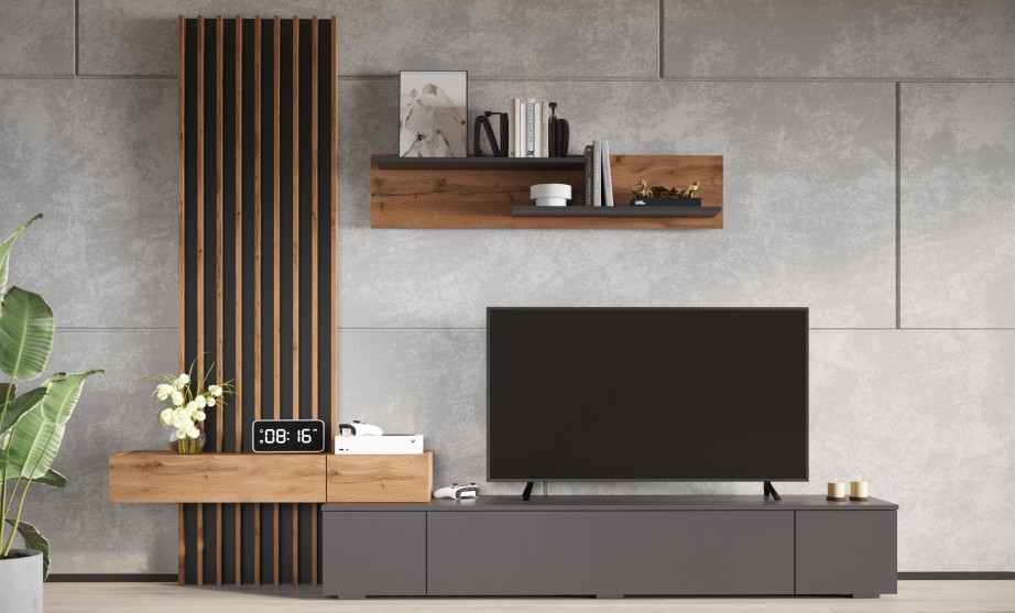 Стенка "Риана" 2,50 м Антрацит / Дуб вотан Стенка "Риана" 2,50 м Антрацит / Дуб вотан