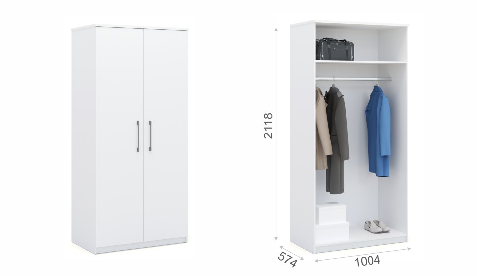 Шкаф 2-х дверный "Аврора" Белый Шкаф 2-х дверный "Аврора" Белый