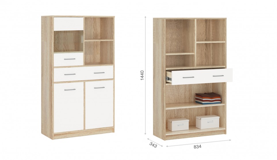 Комод с витриной "Стелс" Дуб сонома / Белый Комод с витриной "Стелс" Дуб сонома / Белый