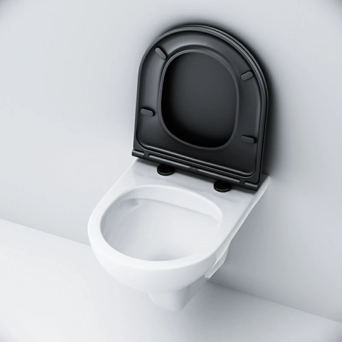 Унитаз подвесной AM.PM Gem C901700SCmb безободковый с черным сиденьем