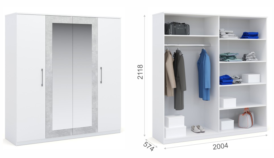 Шкаф 4-х дверный "Аврора" Белый Шкаф 4-х дверный "Аврора" Белый