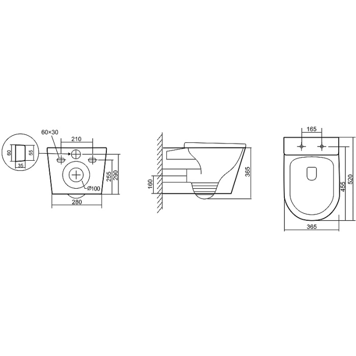 Унитаз подвесной Triton-Pro Verso VO-0832, сиденье, фурнитура