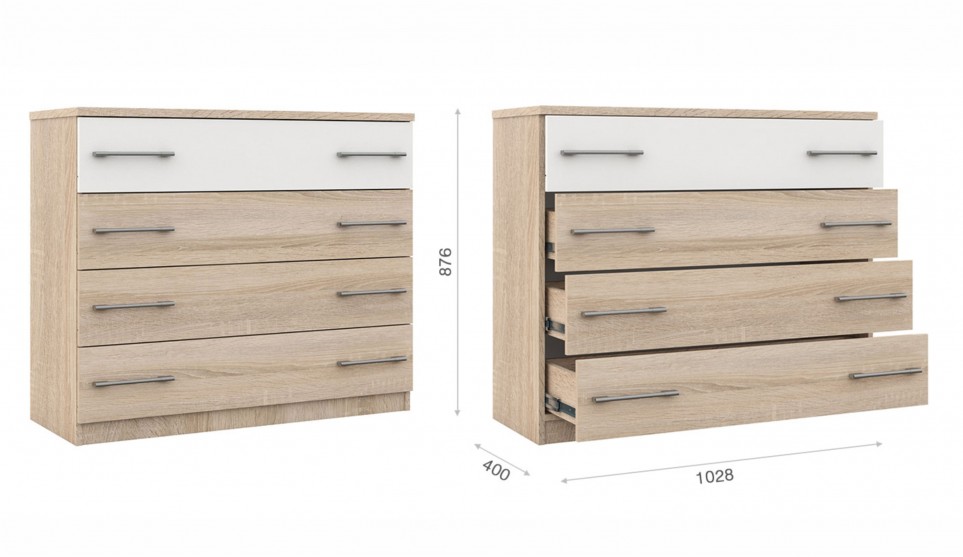 Комод 4 ящика "Аврора" Дуб сонома/Белый Комод 4 ящика "Аврора" Дуб сонома/Белый