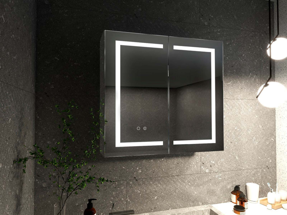 Алюминиевый зеркальный шкаф с подсветкой 900Х700Х133