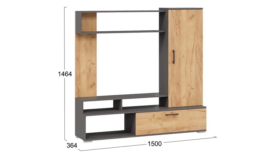 Стенка «Сиена» Графит Серый, Дуб Крафт золотой