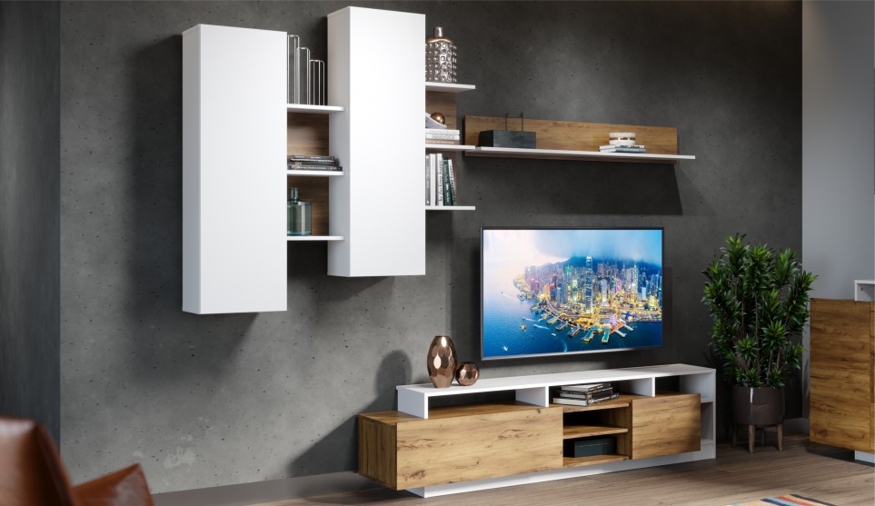 Стенка "Невио-2" Дуб крафт золотой/белый