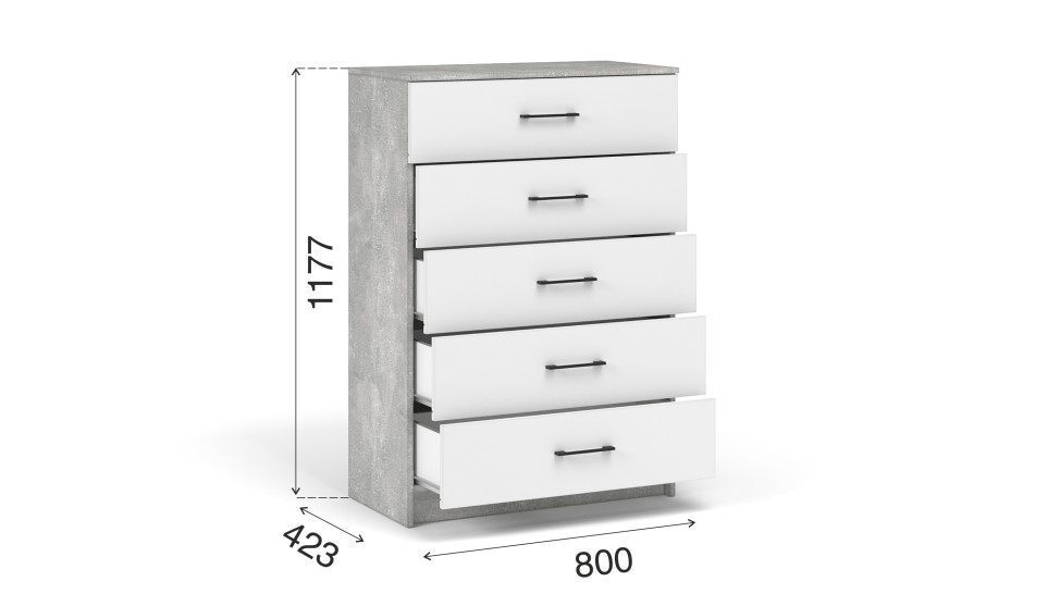 Комод 5 ящиков "Чикаго" Белый / Ателье светлый