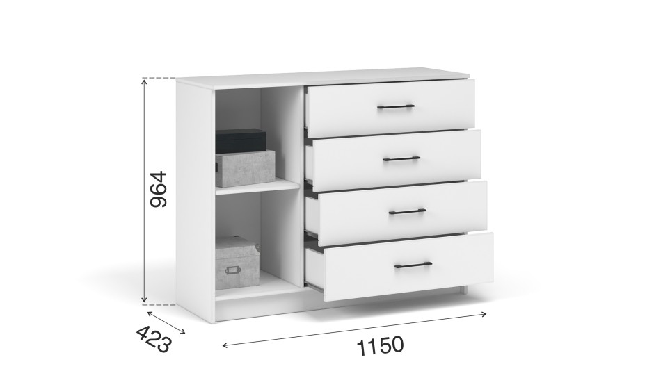 Комод "Чикаго вайт" 1 дверь 4 ящика