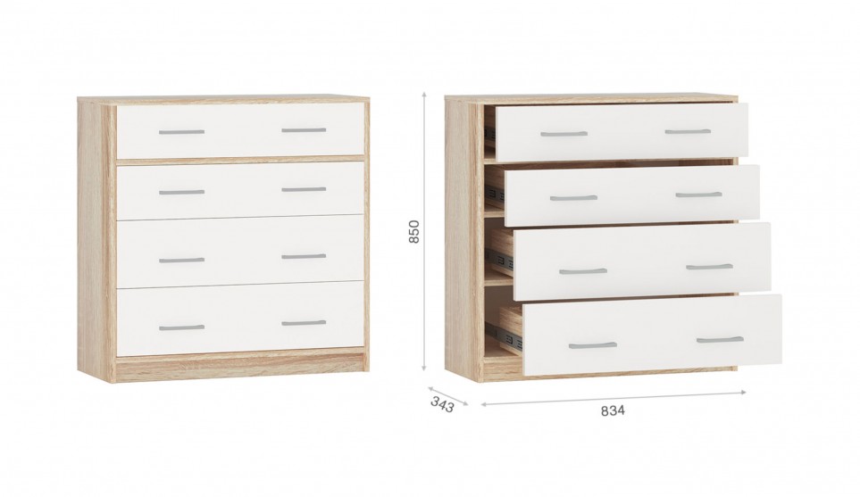 Комод "Стелс" 4 ящика Дуб сонома/белый Комод "Стелс" 4 ящика Дуб сонома/белый
