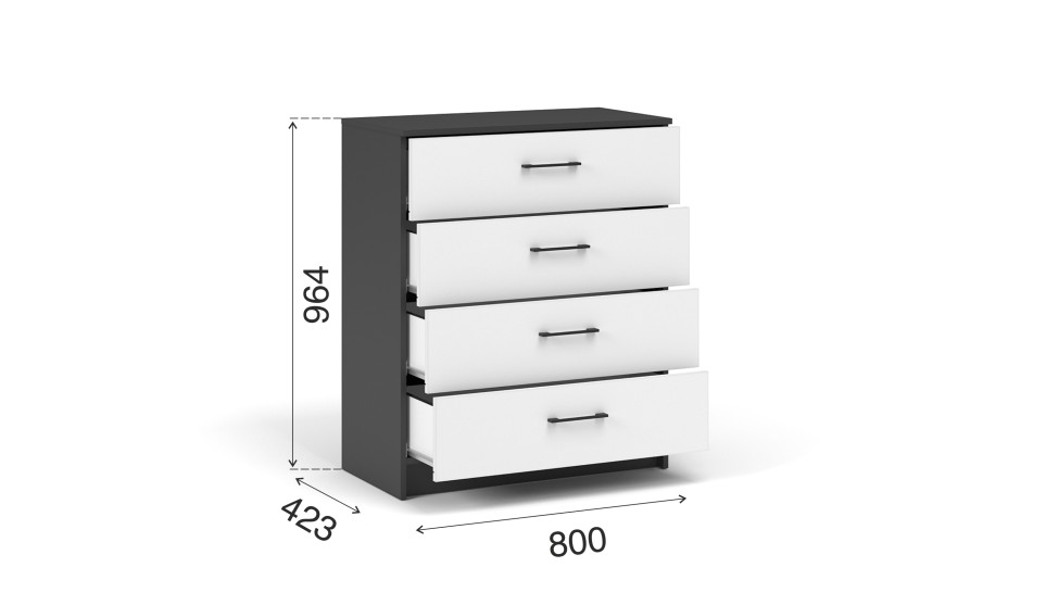 Комод 4 ящика "Чикаго" Белый / Антрацит