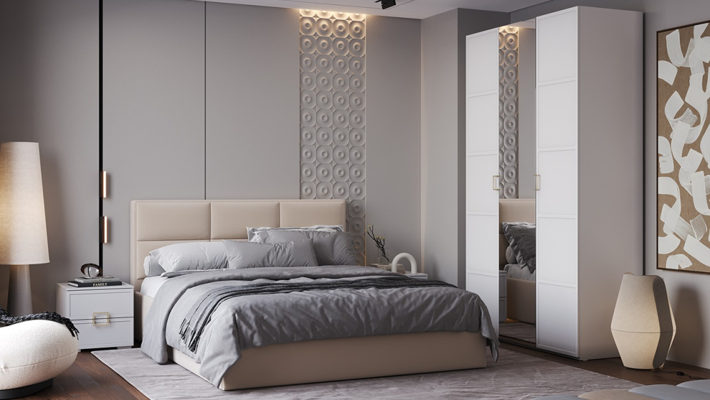 Спальня «Стелла» Белый холст, Белый Жемчуг Спальня «Стелла» Белый холст, Белый Жемчуг