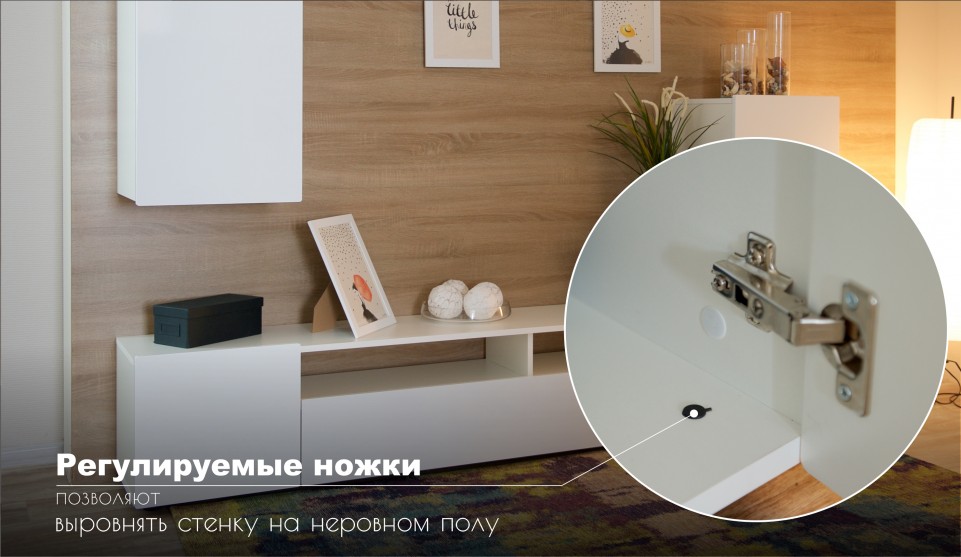 Стенка с полками "Лия" Белый глянец