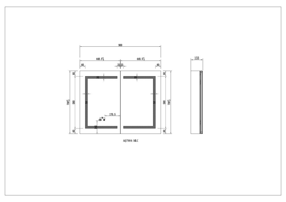 Алюминиевый зеркальный шкаф с подсветкой 900Х700Х133