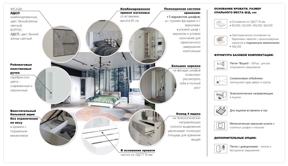 Спальня "Аврора" Дуб сонома/Белый