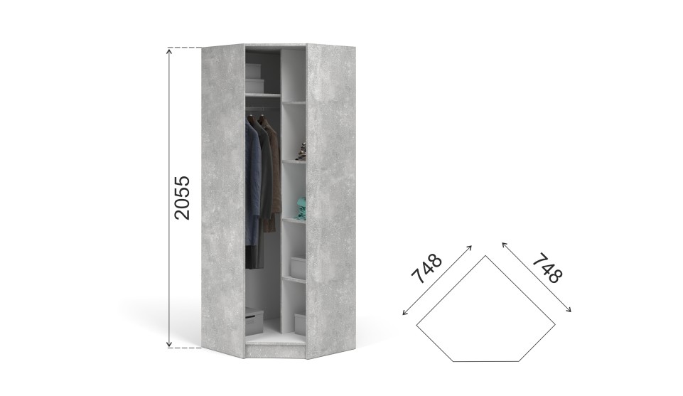 Шкаф угловой "Чикаго" Белый / Ателье светлый