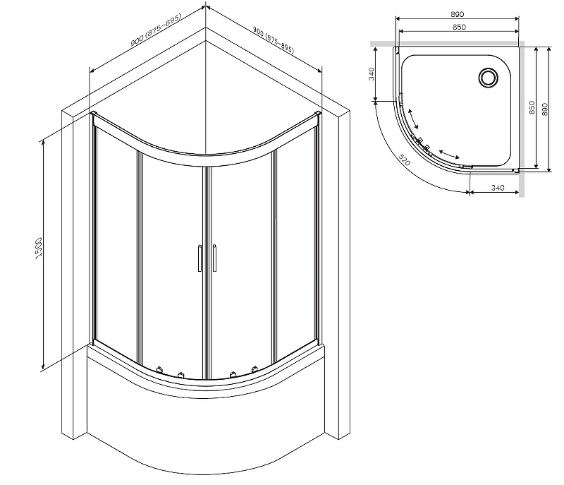Душевой уголок AM.PM Gem 90Х90 W90G-401A090WT