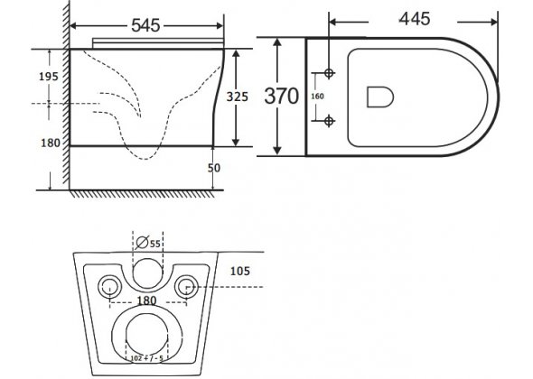 Унитаз подвесной AQUANET "Roll-W " CL-12249D 370Х545Х375