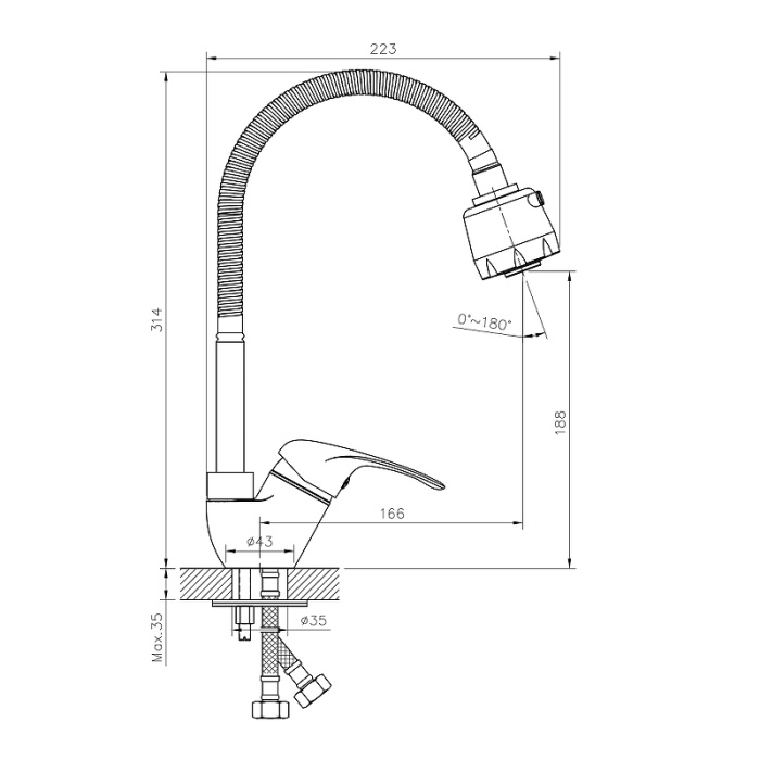 Смеситель для кухни Rossinka A35-26 Хром
