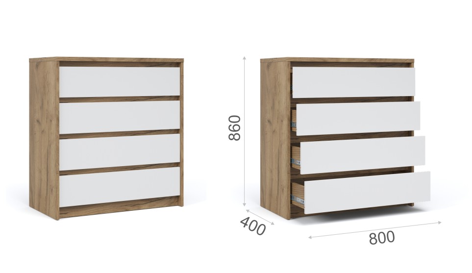 Комод "Мишель" 4 ящика Белый/Дуб крафт золотой Комод "Мишель" 4 ящика Белый/Дуб крафт золотой