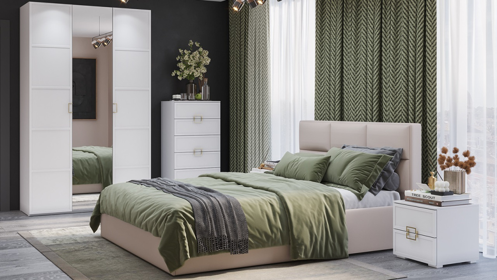 Спальня «Стелла» Белый холст, Белый Жемчуг Спальня «Стелла» Белый холст, Белый Жемчуг