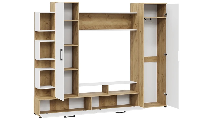 Стенка «Дакота» Дуб Крафт золотой, Белый Ясень