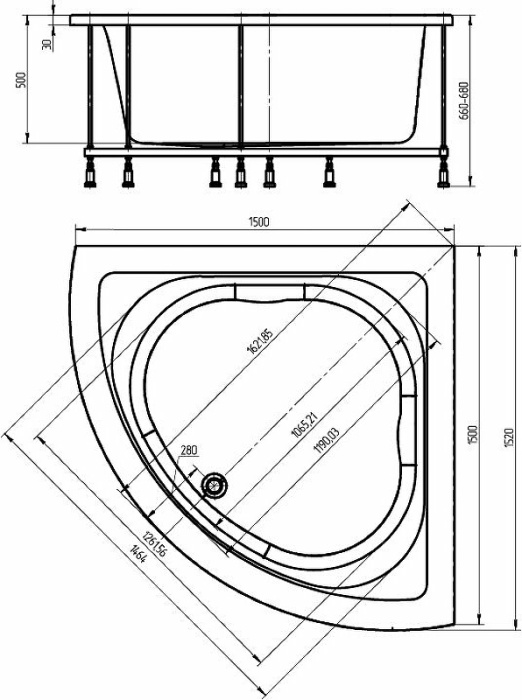 Ванна акриловая Aquatek "Юпитер 150Х150" без гидромассажа