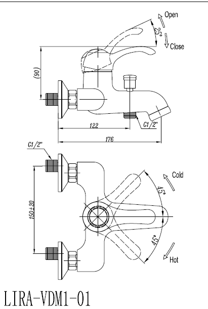 Смеситель для ванны и душа CEZARES "LIRA"