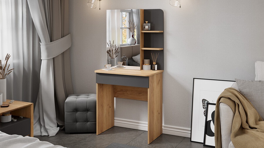 Стол туалетный «Майя» Дуб Крафт золотой, Серый графит Стол туалетный «Майя» Дуб Крафт золотой, Серый графит