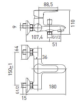Смеситель для ванны и душа OSGARD "OPPNING" 55323 РАСПРОДАЖА