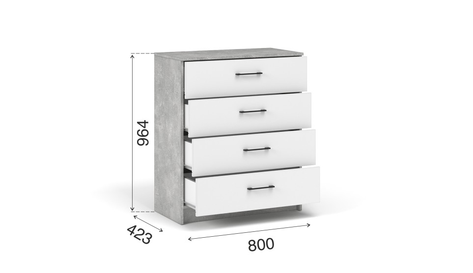 Комод 4 ящика "Чикаго" Белый / Ателье светлый