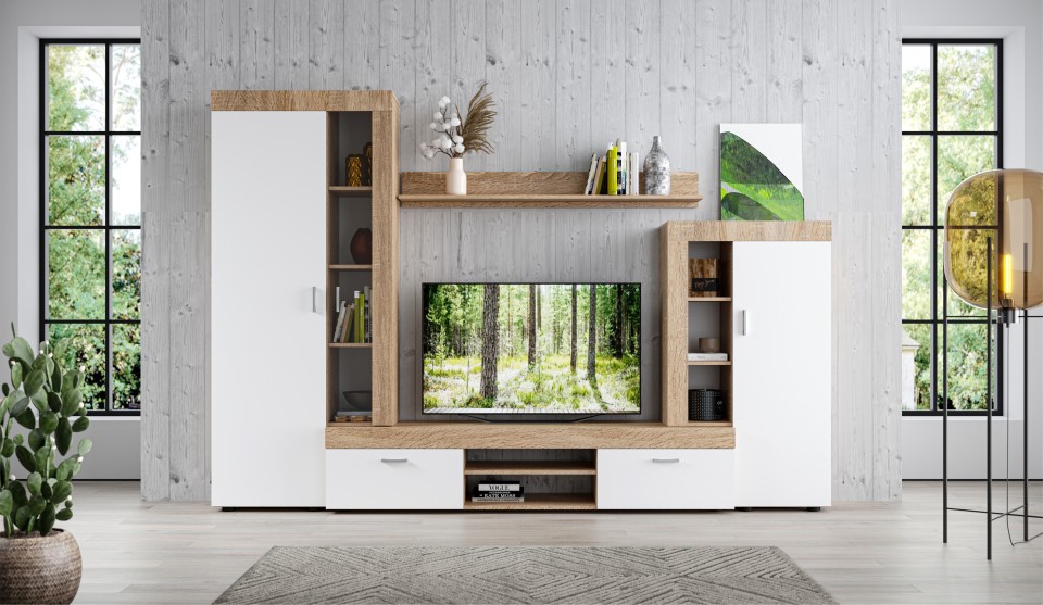 Стенка "Орфей" Белый / Дуб сонома