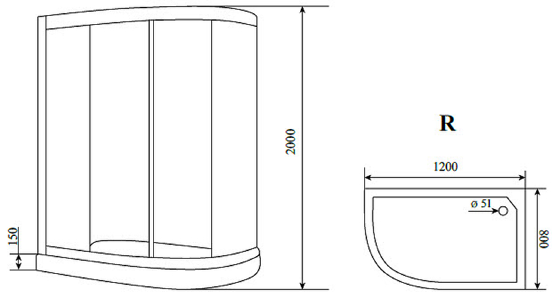 Душевой уголок Timo BY-549 R 80Х120Х200 (прозрачное стекло)