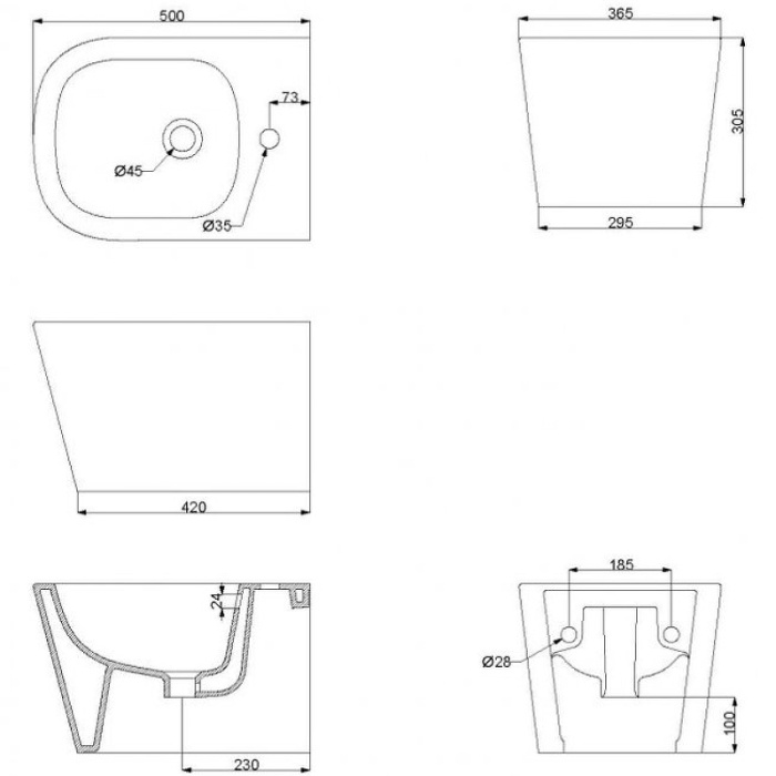 Биде подвесное BelBagno "Albano" 365Х500Х305