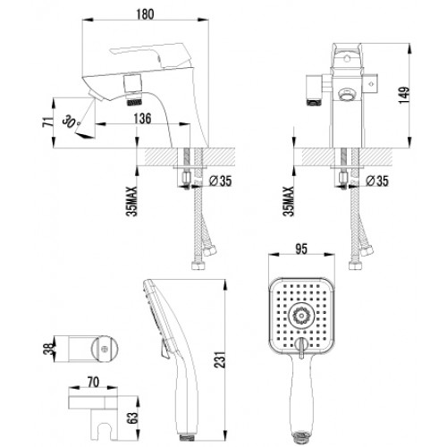 Смеситель на борт ванны Lemark "Unit" LM4515C 