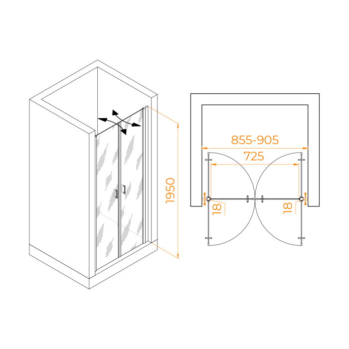 Душевая дверь 90Х195 RGW /Прозрачное/6 мм (EasyClean)