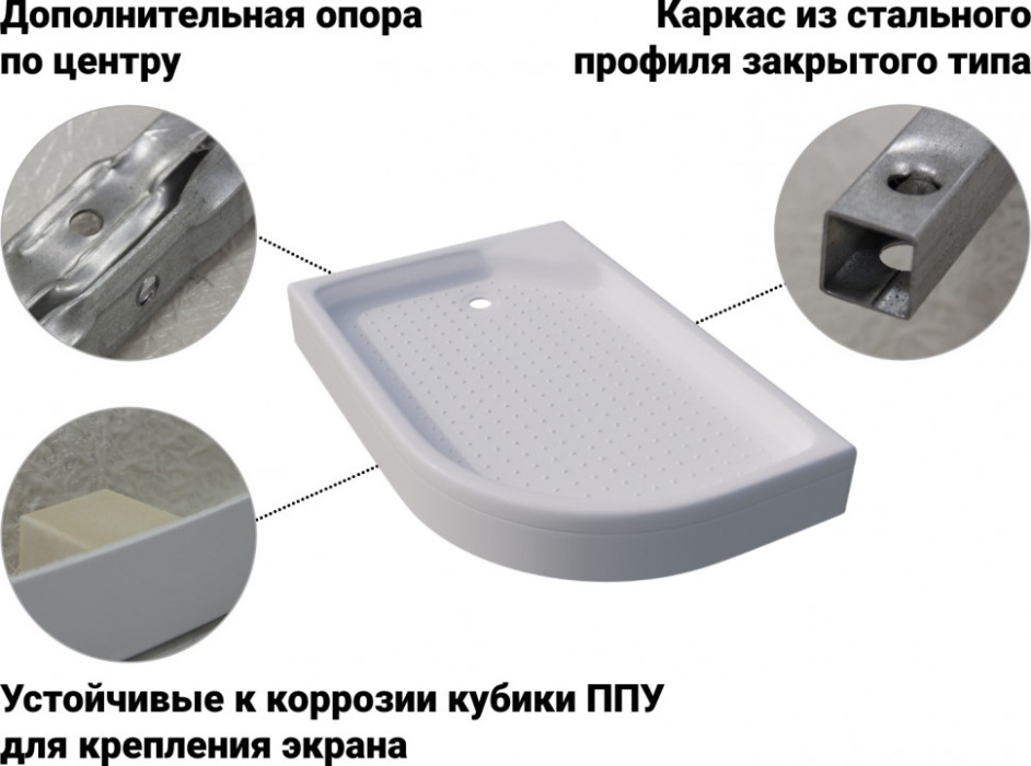 Поддон 120Х80 1/4 круга, низкий, правый ПД17 