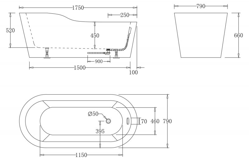 Ванна акриловая отдельностоящая BELBAGNO BB65-175Х80