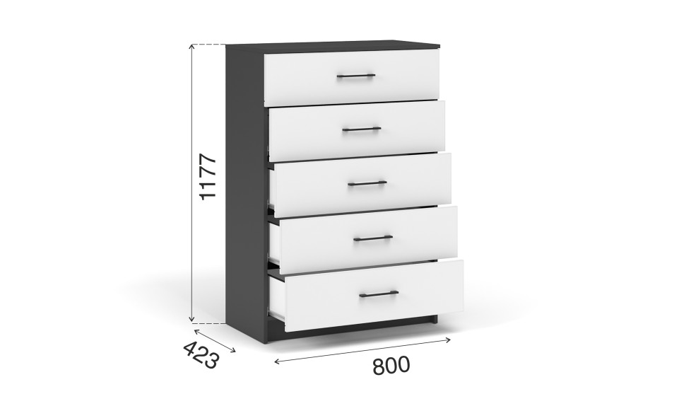 Комод 5 ящиков "Чикаго" Белый / Антрацит