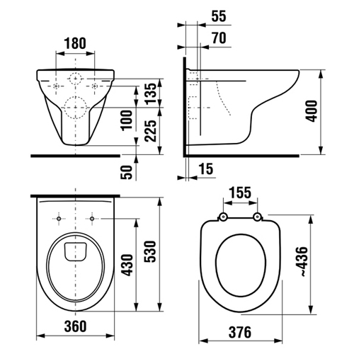 Унитаз подвесной JIKA "OLYMP 2061.1" 360Х530Х385