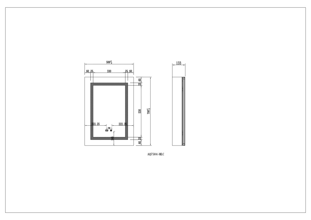 Алюминиевый зеркальный шкаф с подсветкой 500Х700Х133