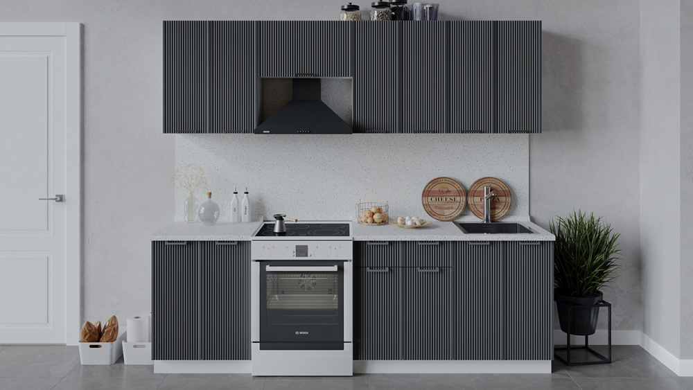 Кухонный гарнитур «Кимберли» длиной 240 см Белый, Титан Кухонный гарнитур «Кимберли» длиной 240 см Белый, Титан