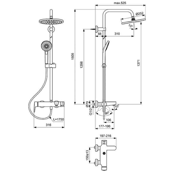 Душевая система Ideal Standard "Idealrain Eco Evo" B2267AA