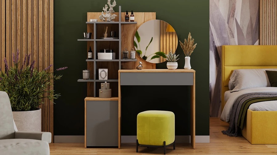 Стол туалетный «Голден» Дуб Крафт золотой, Графит Серый