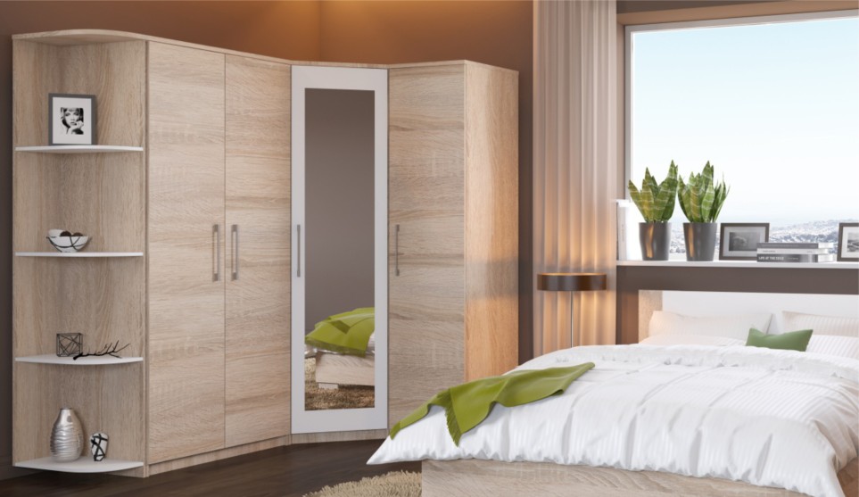 Шкаф угловой "Аврора" Дуб сонома/Белый