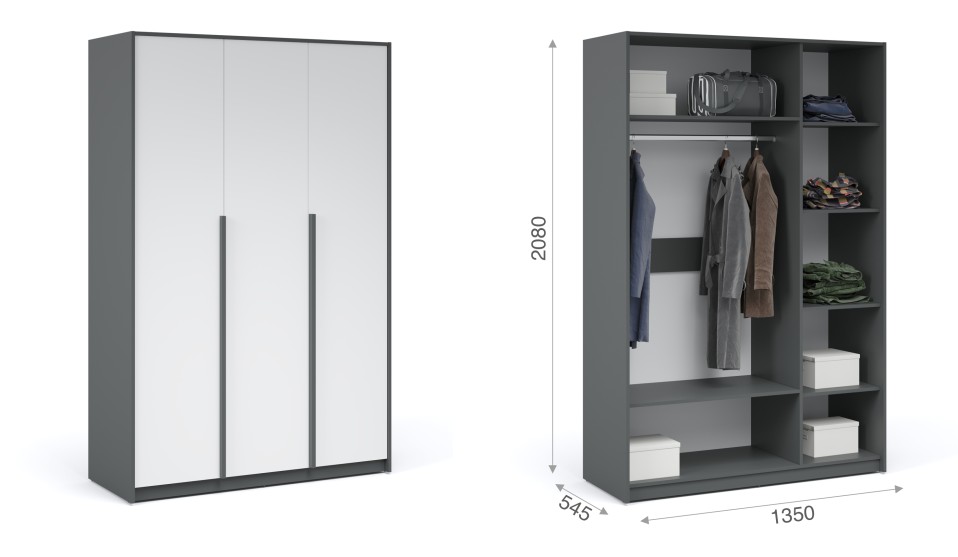 Шкаф 3-х дверный без зеркала "Мишель" Антрацит